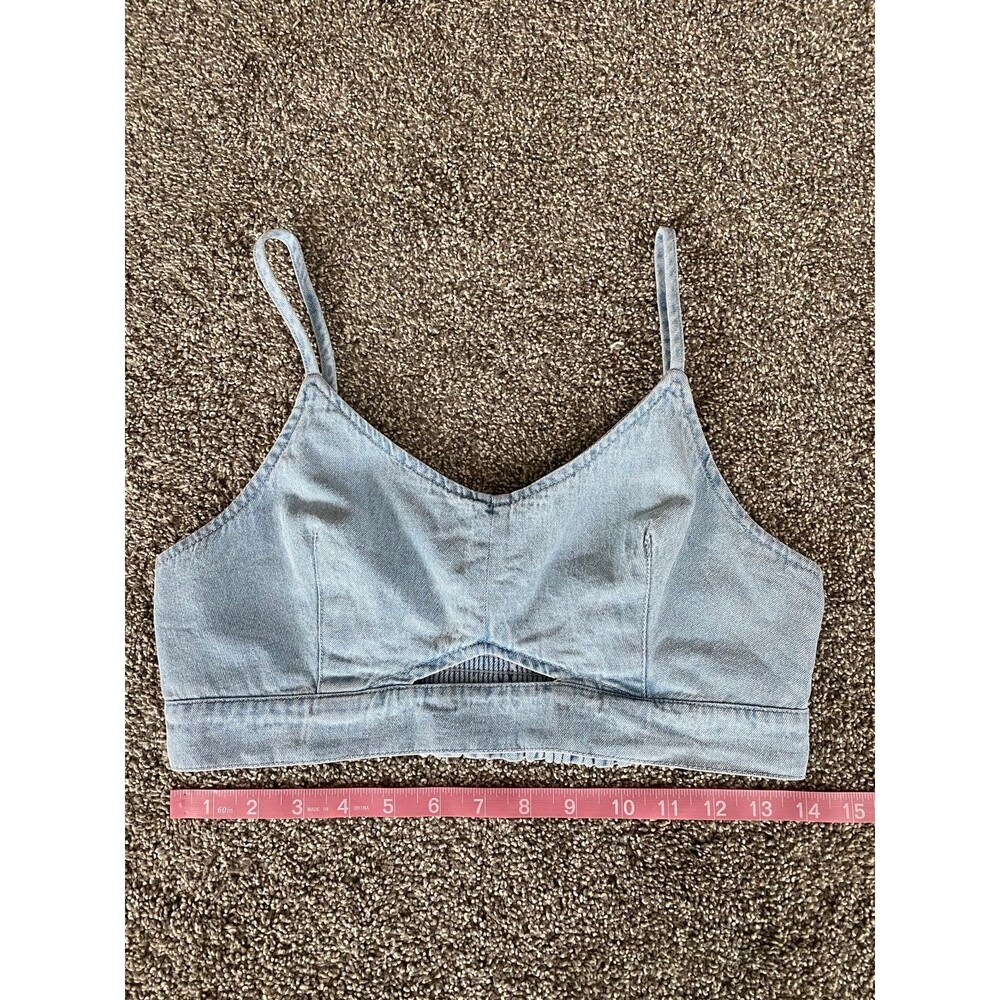 House of Harlow 1960 Denim Bralette Crop Top Light Wash Size 6 - Picture 3 of 6
